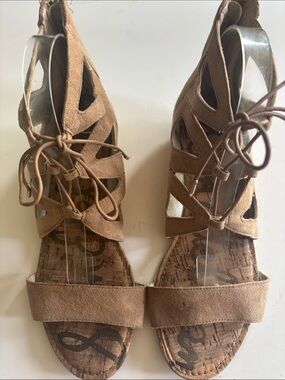 Sam Edelman Tan Suede Lace-Up Gladiator Sandals